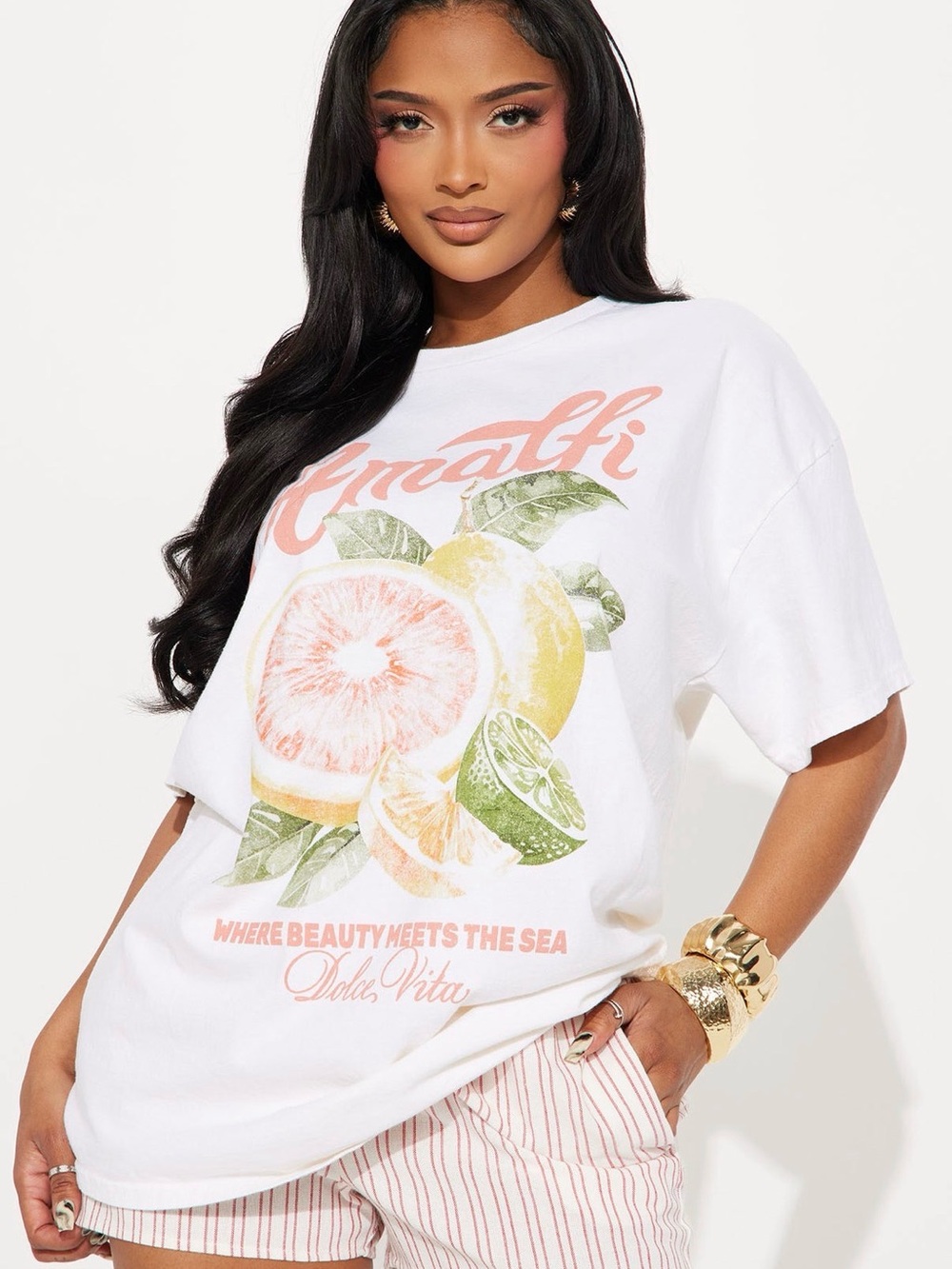 Fashion Nova Amalfi Dolce Vita Oversized Graphic Tee 1X